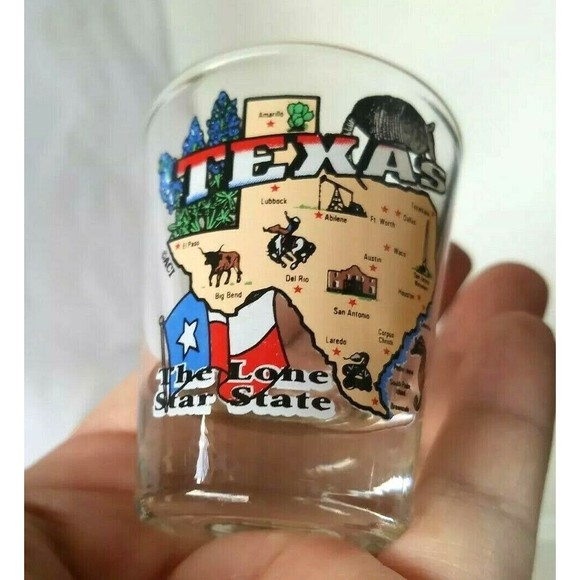 Vintage Texas Souvenir Detailed State Map & Flags Lone Star Shot Glass 2" - Picture 1 of 6